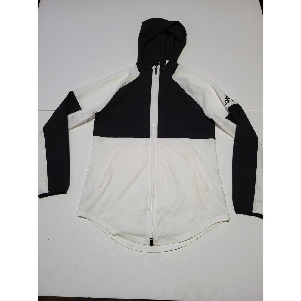 (#C) Adidas Women's Full Zip Hooded Windbreaker Jacket Black/White Size S